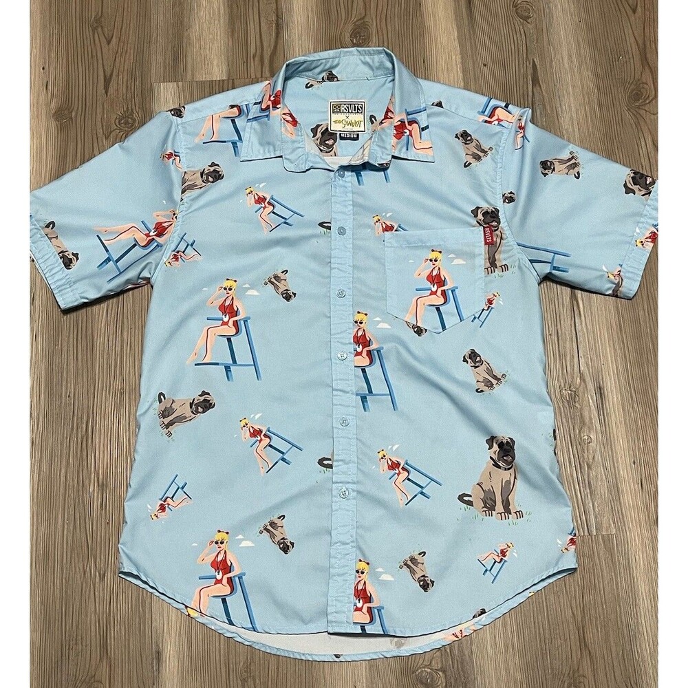 RSVLTS X Sandlot Shirt Mens Size M Blue Button Up Shirt All Over Print S/S